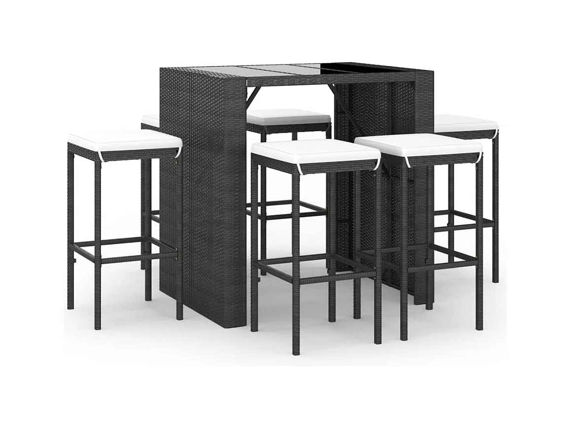 Grylin  Ensemble de bar de jardin 7 pcs avec coussins noir poly rotin