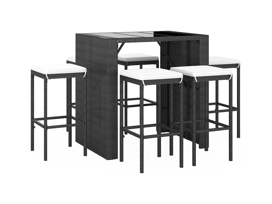 Grylin  Ensemble de bar de jardin 7 pcs avec coussins noir poly rotin