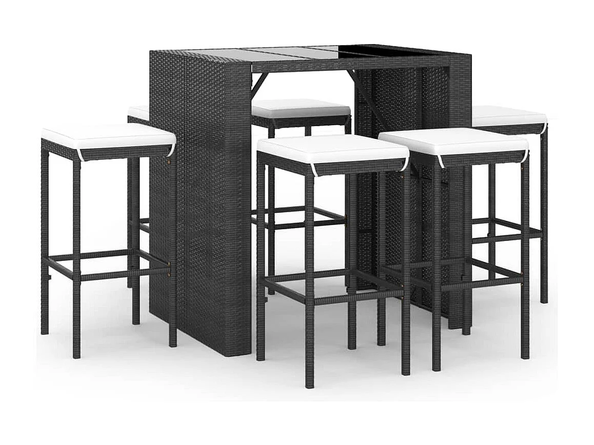 Grylin  Ensemble de bar de jardin 7 pcs avec coussins noir poly rotin