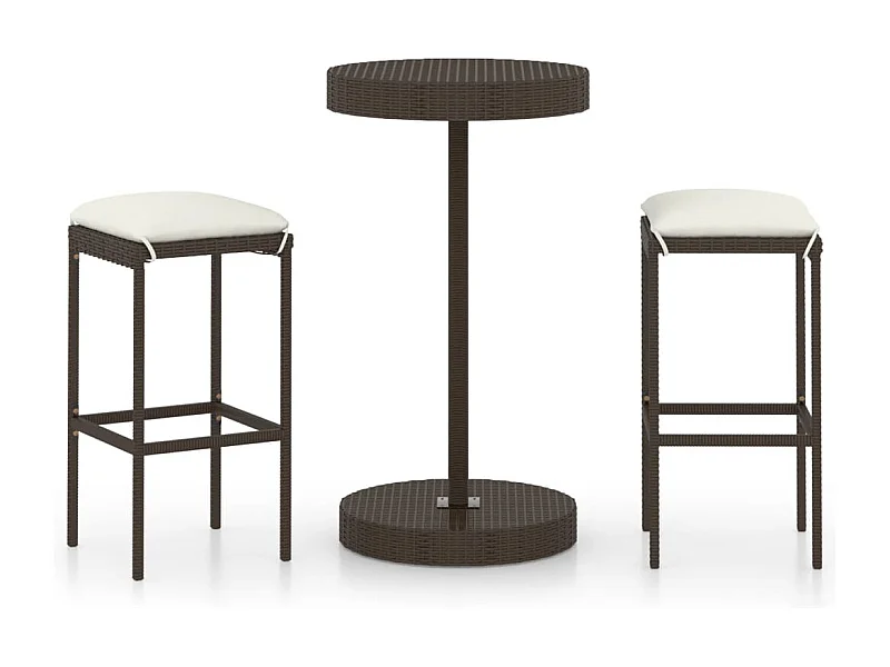 Kaden Lee  Set de bar de jardín 3 piezas y cojines ratán sintético marrón