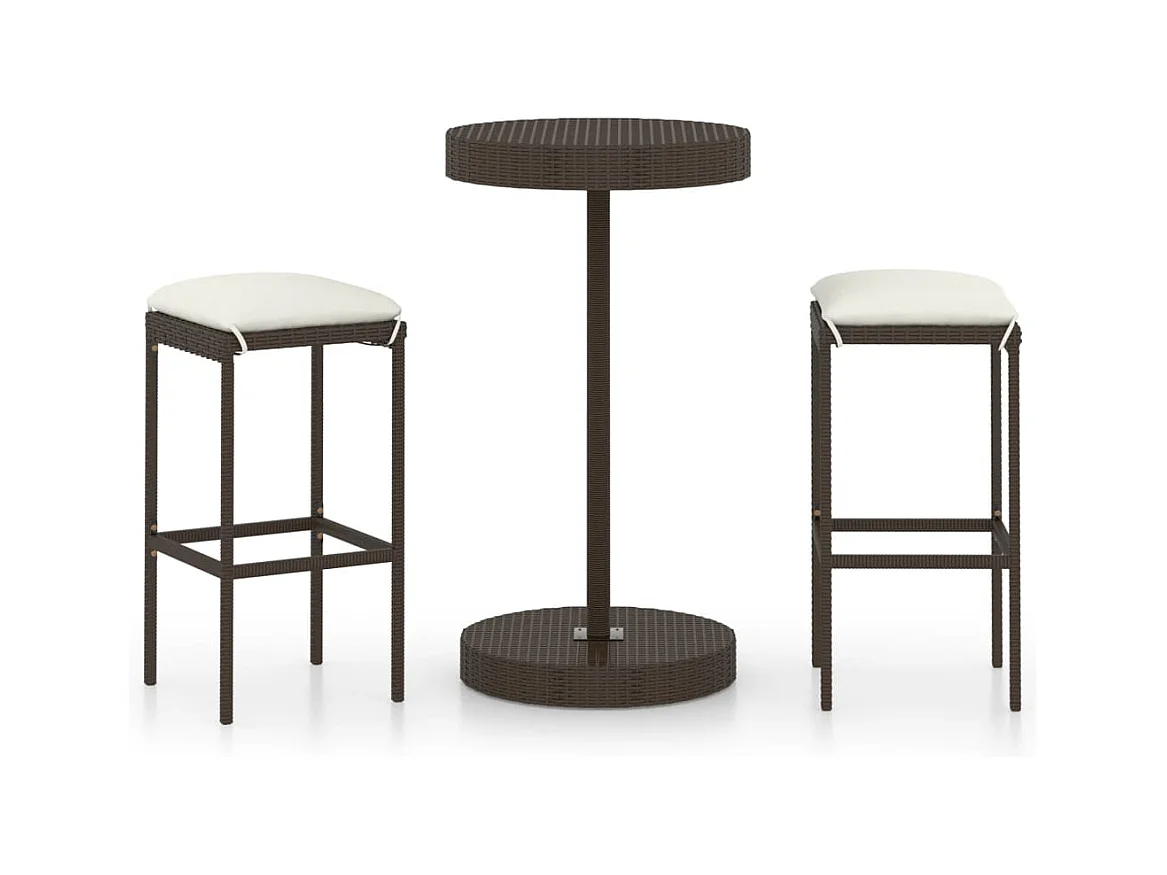 Kaden Lee  Ensemble de bar de jardin 3pcs coussins Résine tressée Marron