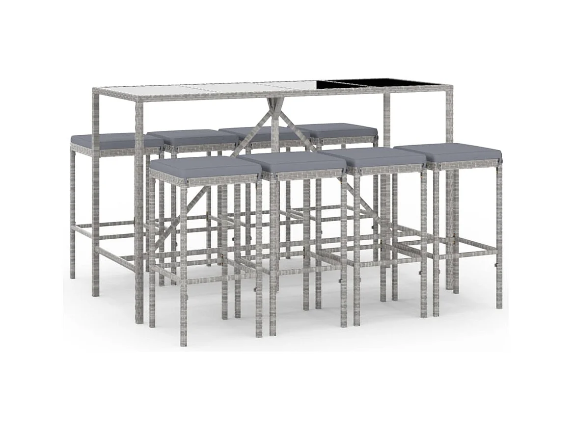 Eliron  Ensemble de bar de jardin 9 pcs avec coussins gris poly rotin