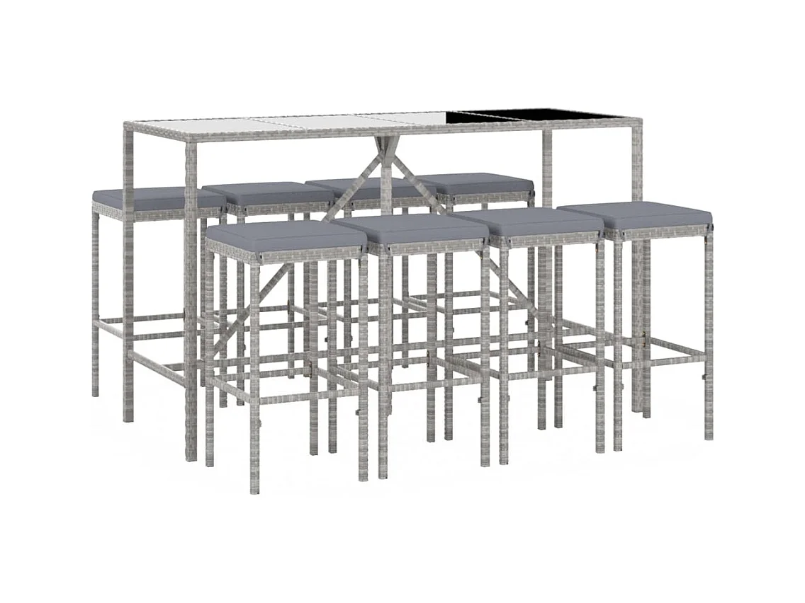 Eliron  Ensemble de bar de jardin 9 pcs avec coussins gris poly rotin