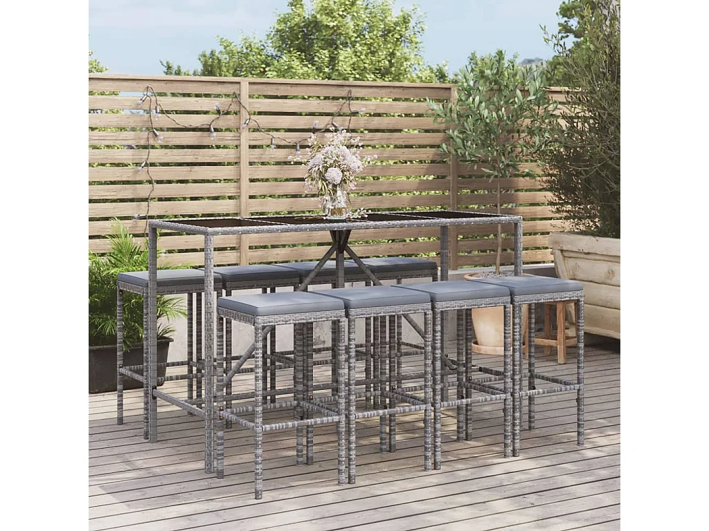 Eliron  Ensemble de bar de jardin 9 pcs avec coussins gris poly rotin