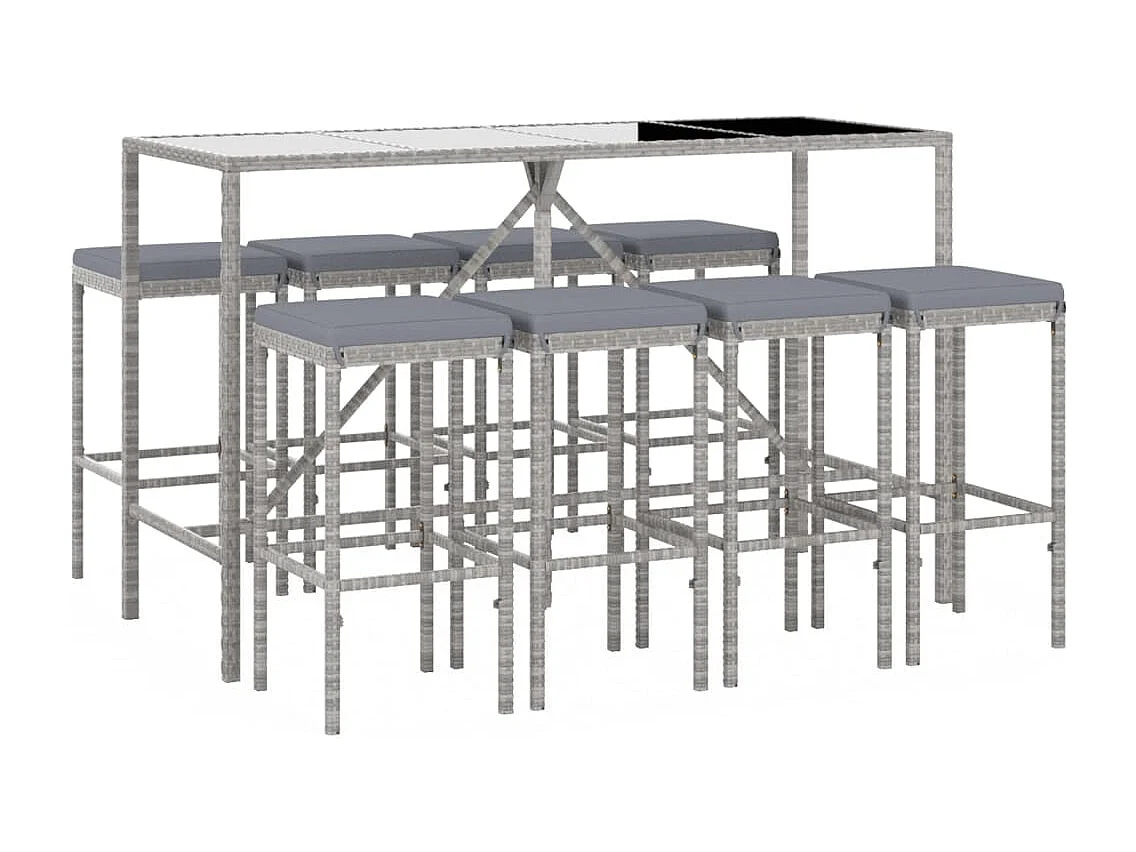 Eliron  Ensemble de bar de jardin 9 pcs avec coussins gris poly rotin