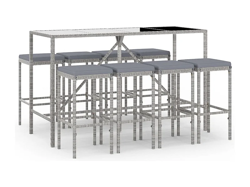 Eliron  Ensemble de bar de jardin 9 pcs avec coussins gris poly rotin