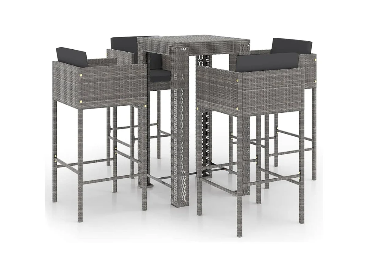 Thylvi  Ensemble de bar de jardin 5 pcs et coussins Résine tressée Gris