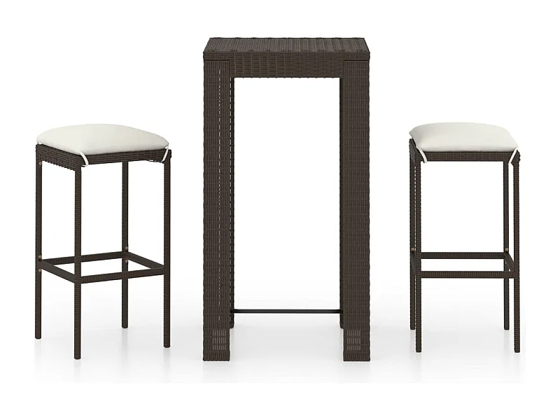 Elisah  Set de bar de jardín 3 piezas y cojines ratán sintético marrón