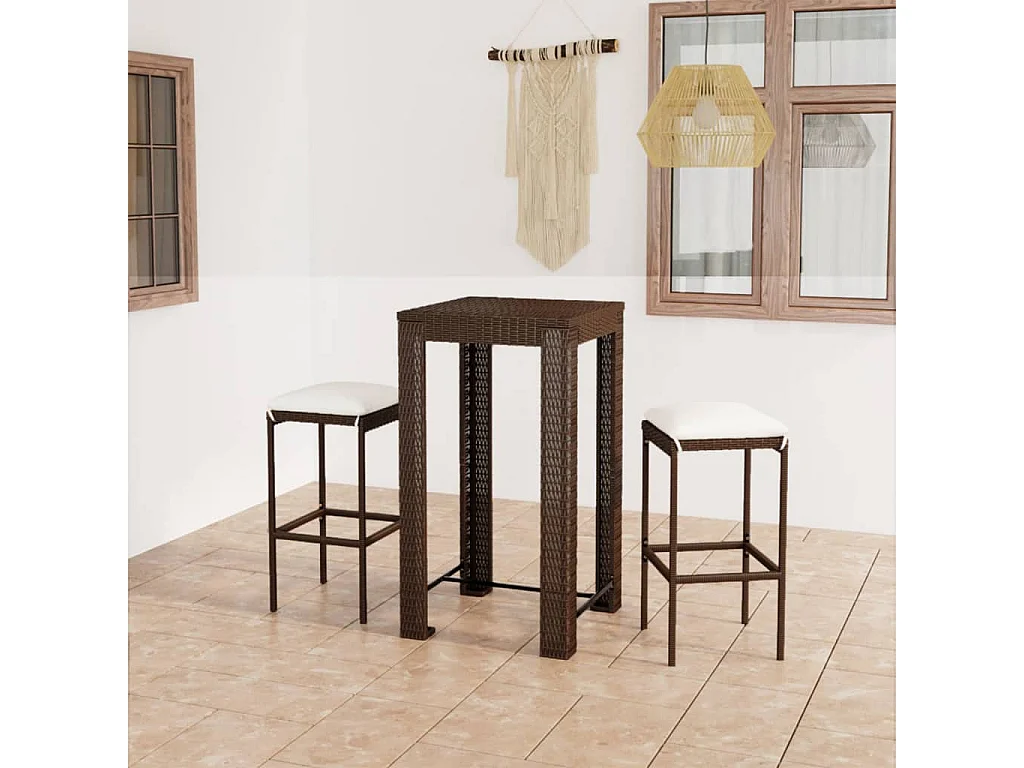 Elisah  Ensemble de bar de jardin 3 pcs coussins Résine tressée Marron