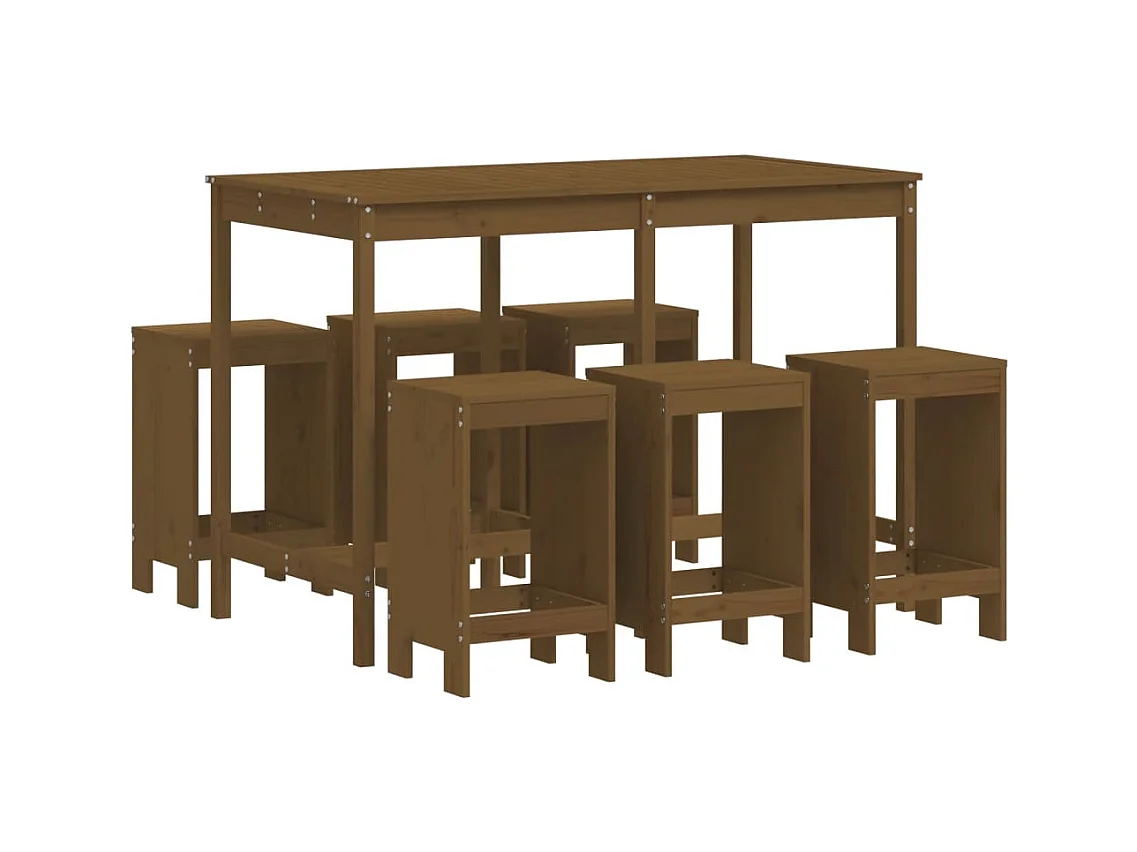 Hakim  Ensemble de bar de jardin 7 pcs marron miel bois de pin massif