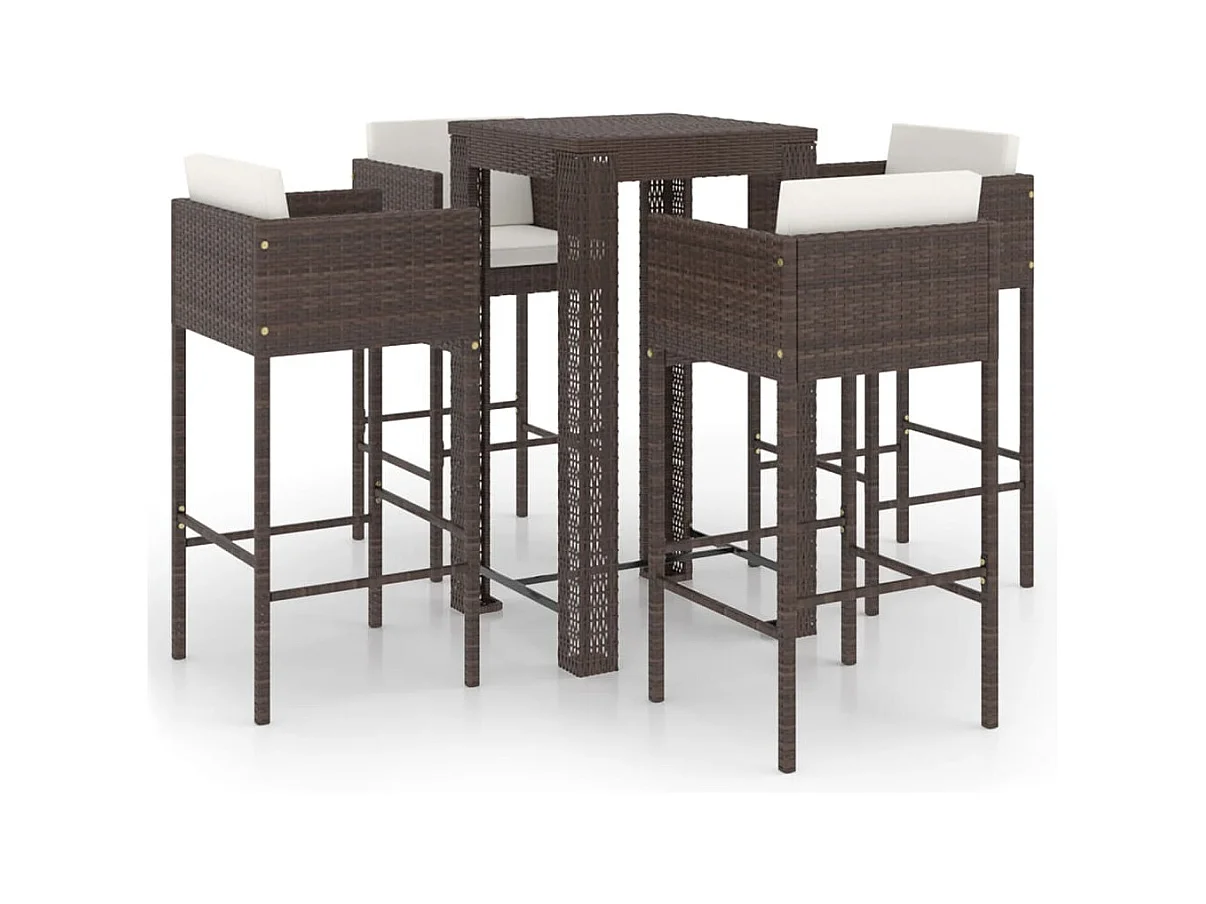Thylvi  Ensemble bar de jardin 5 pcs et coussins Résine tressée Marron