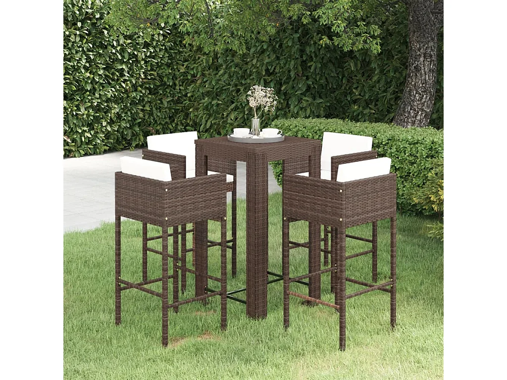 Thylvi  Ensemble bar de jardin 5 pcs et coussins Résine tressée Marron