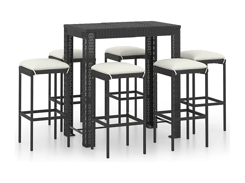 Elisah  Ensemble de bar de jardin 7 pcs et coussins Résine tressée Noir