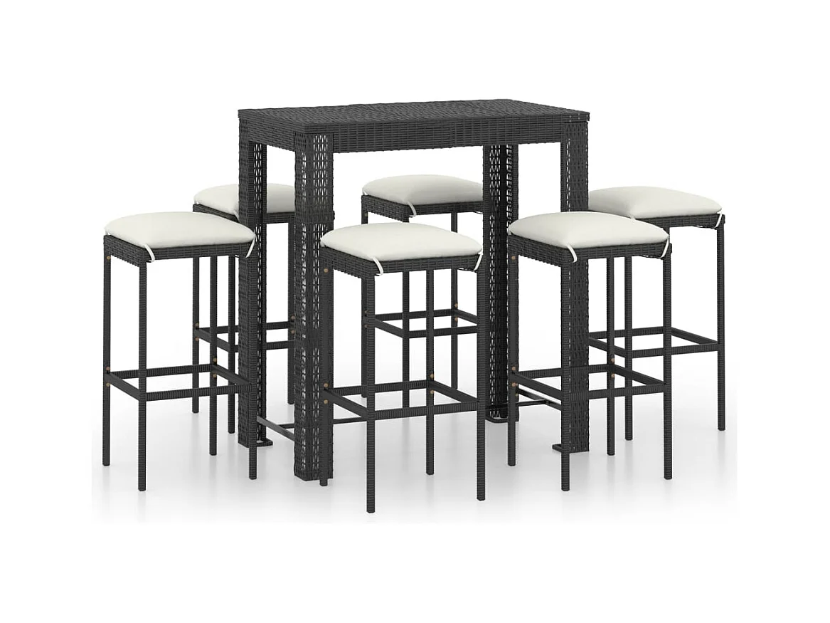 Elisah  Ensemble de bar de jardin 7 pcs et coussins Résine tressée Noir