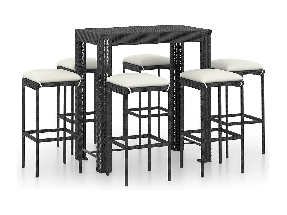 Elisah  Ensemble de bar de jardin 7 pcs et coussins Résine tressée Noir