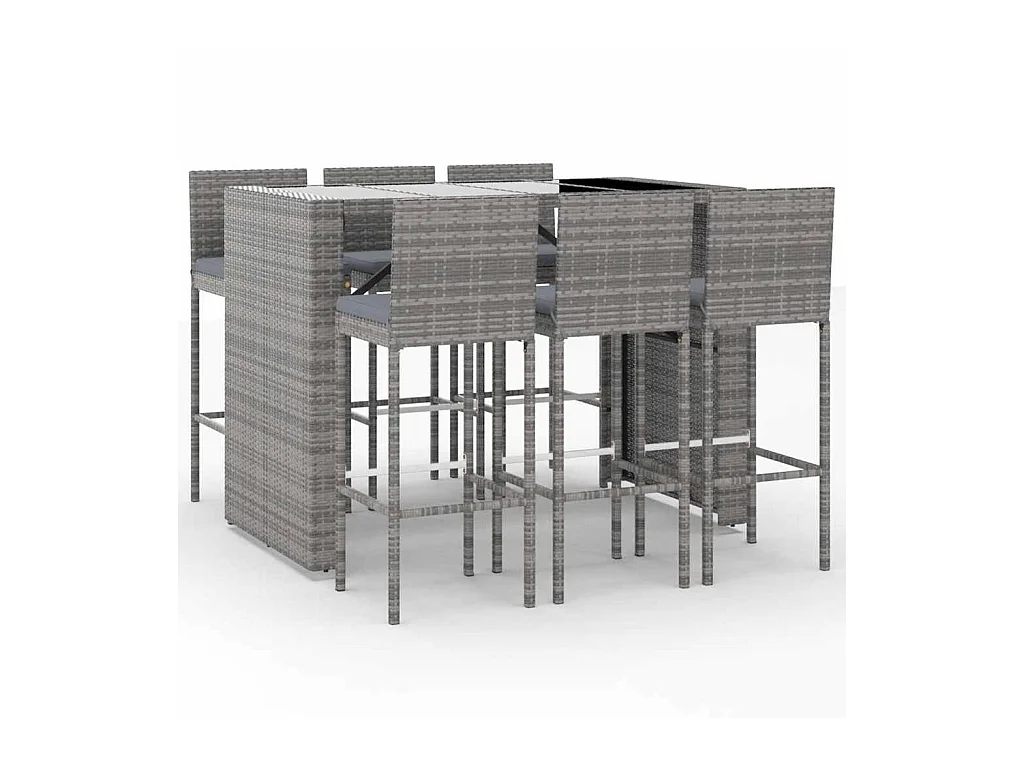 Eva Lynn  Ensemble de bar de jardin 7 pcs avec coussins gris poly rotin