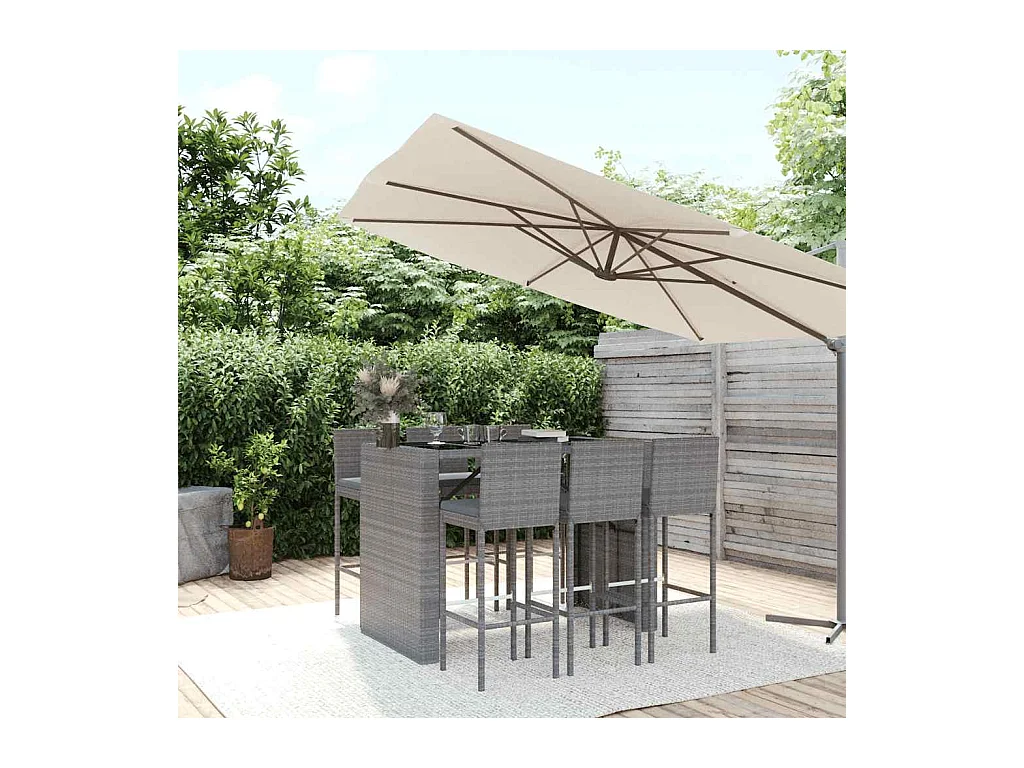 Eva Lynn  Ensemble de bar de jardin 7 pcs avec coussins gris poly rotin