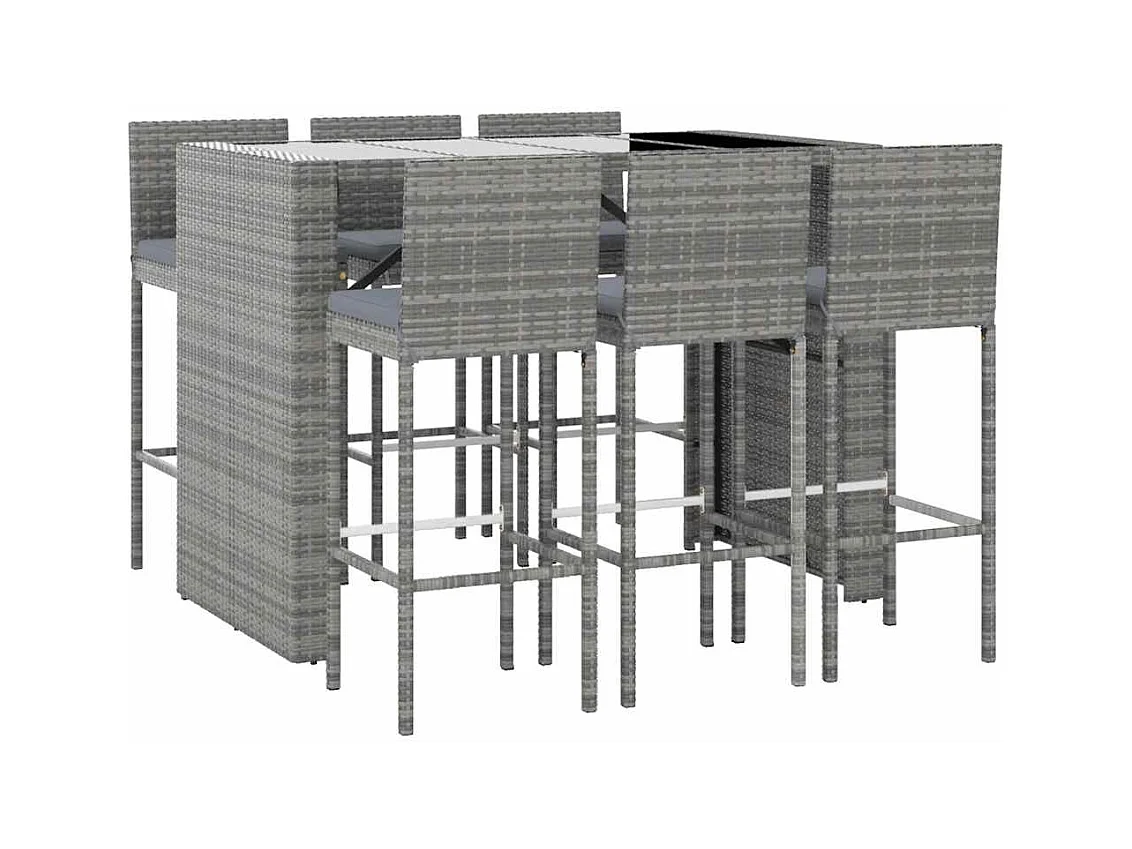 Eva Lynn  Ensemble de bar de jardin 7 pcs avec coussins gris poly rotin