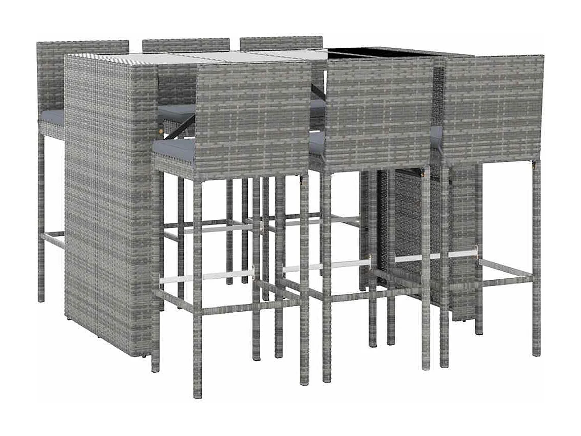 Eva Lynn  Ensemble de bar de jardin 7 pcs avec coussins gris poly rotin