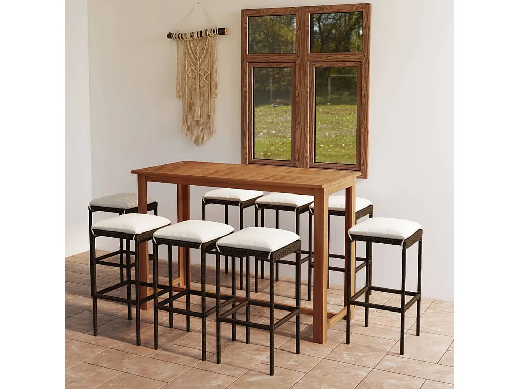 Johns Creek  Ensemble de bar de jardin avec coussins 9 pcs Noir