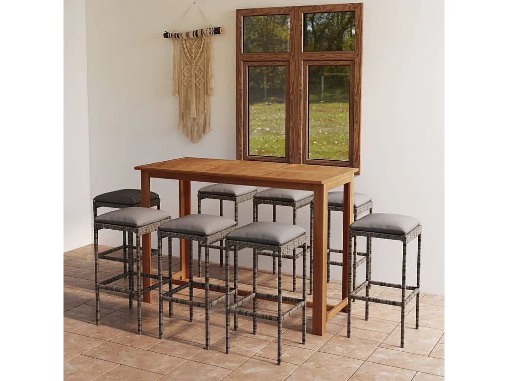 Johns Creek  Ensemble de bar de jardin avec coussins 9 pcs Gris