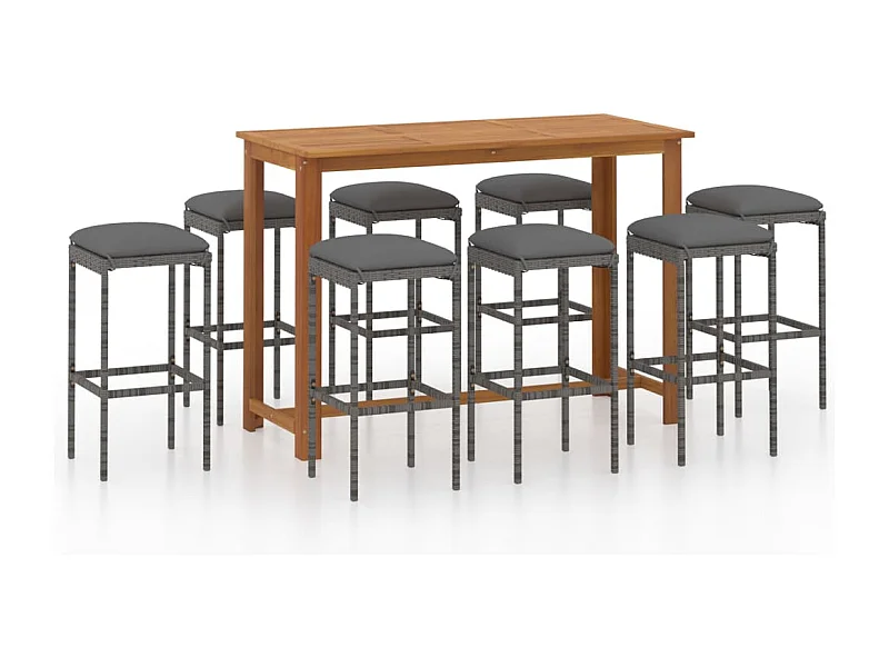 Johns Creek  Ensemble de bar de jardin avec coussins 9 pcs Gris