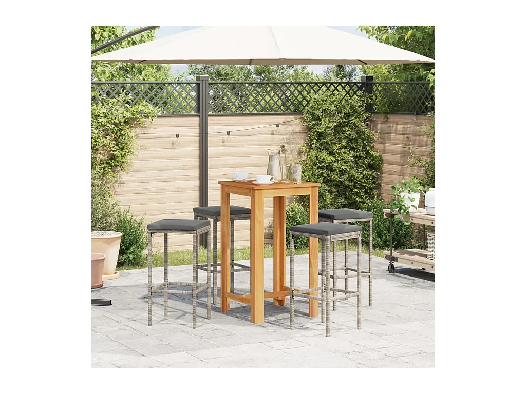 Louis-Marius  Ensemble de bar de jardin 5 pcs gris bois massif acacia rotin