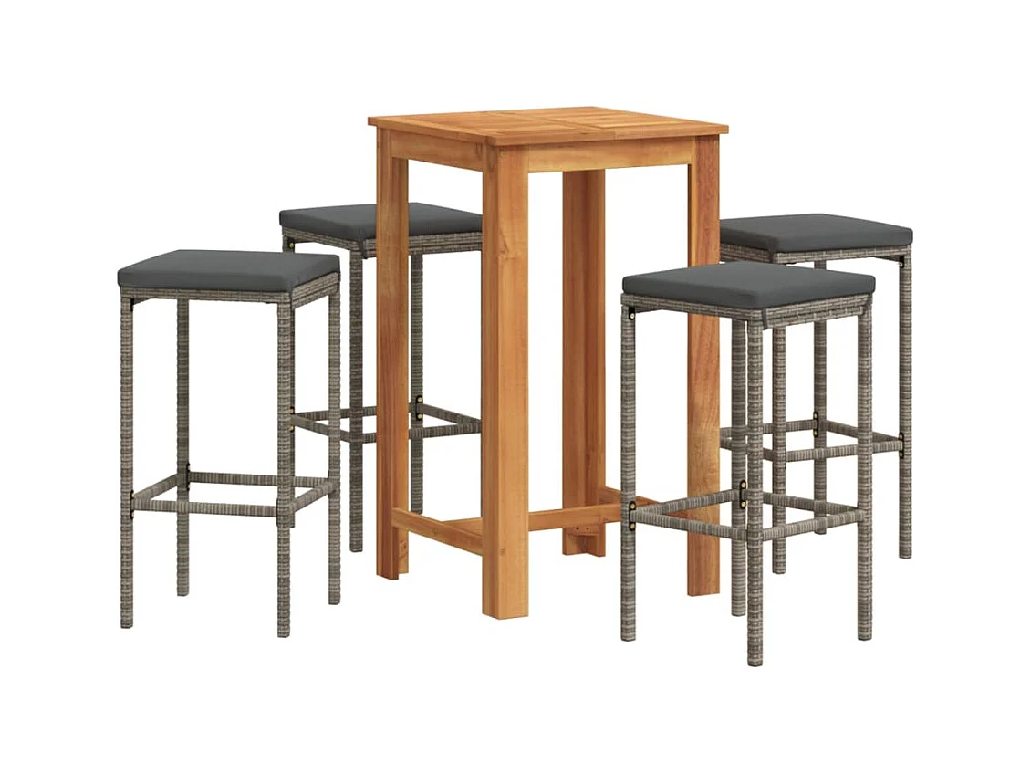 Louis-Marius  Mesa y taburetes de jardín 5 pzas madera acacia ratán PE gris