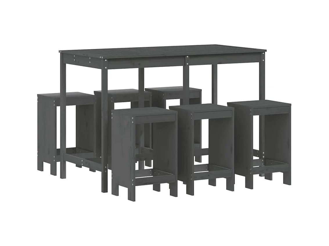 Hakim  7-delige Tuinbarset massief grenenhout grijs