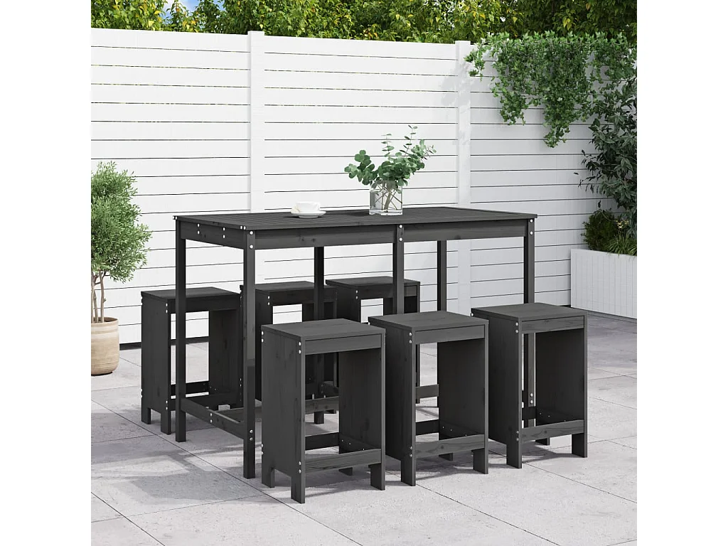 Hakim  Ensemble de bar de jardin 7 pcs gris bois de pin massif