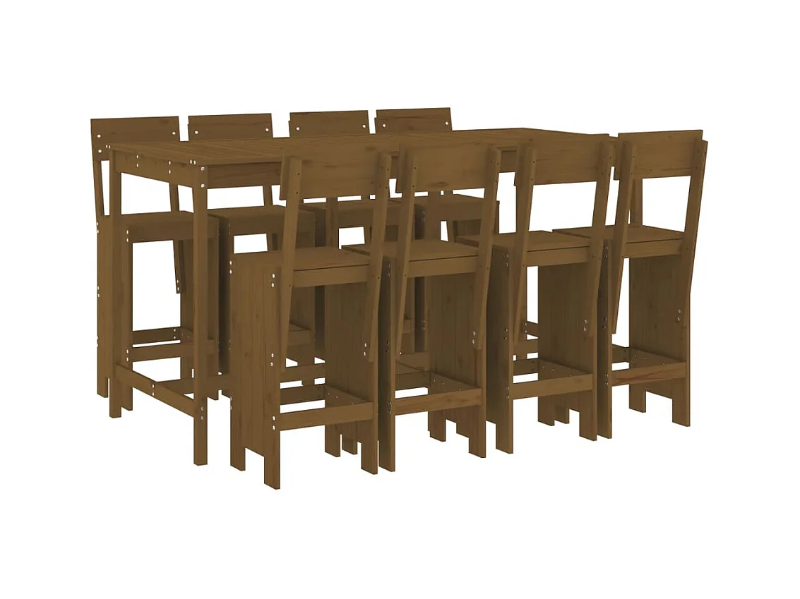 Henri-Gabriel  Ensemble de bar de jardin 9 pcs marron miel bois de pin massif