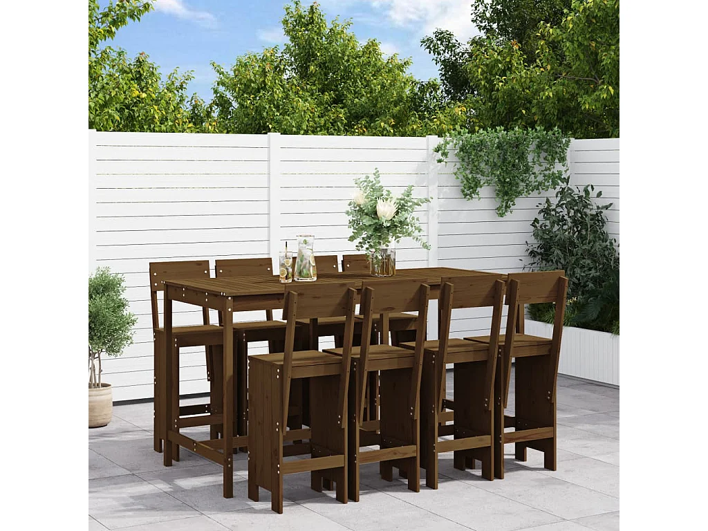 Henri-Gabriel  Ensemble de bar de jardin 9 pcs marron miel bois de pin massif