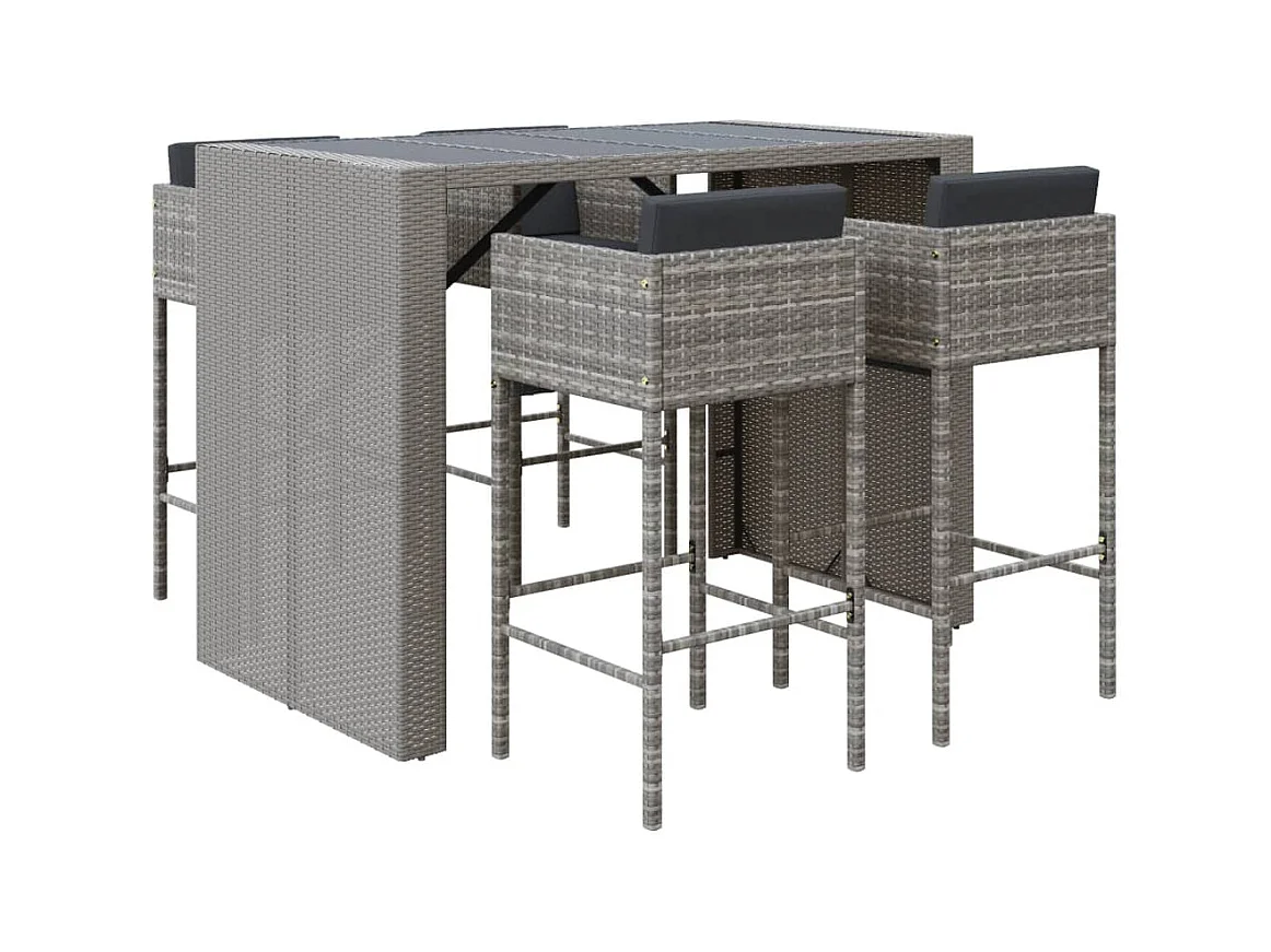 Vjorn  Ensemble de bar de jardin 5 pcs avec coussins gris poly rotin