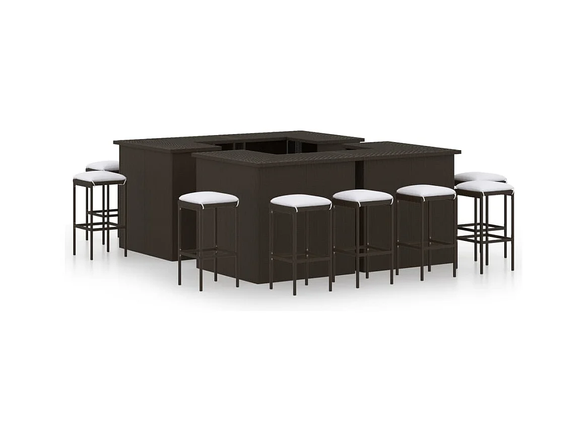 Valdyn  Ensemble de bar de jardin 16 pcs coussins Résine tressée Marron