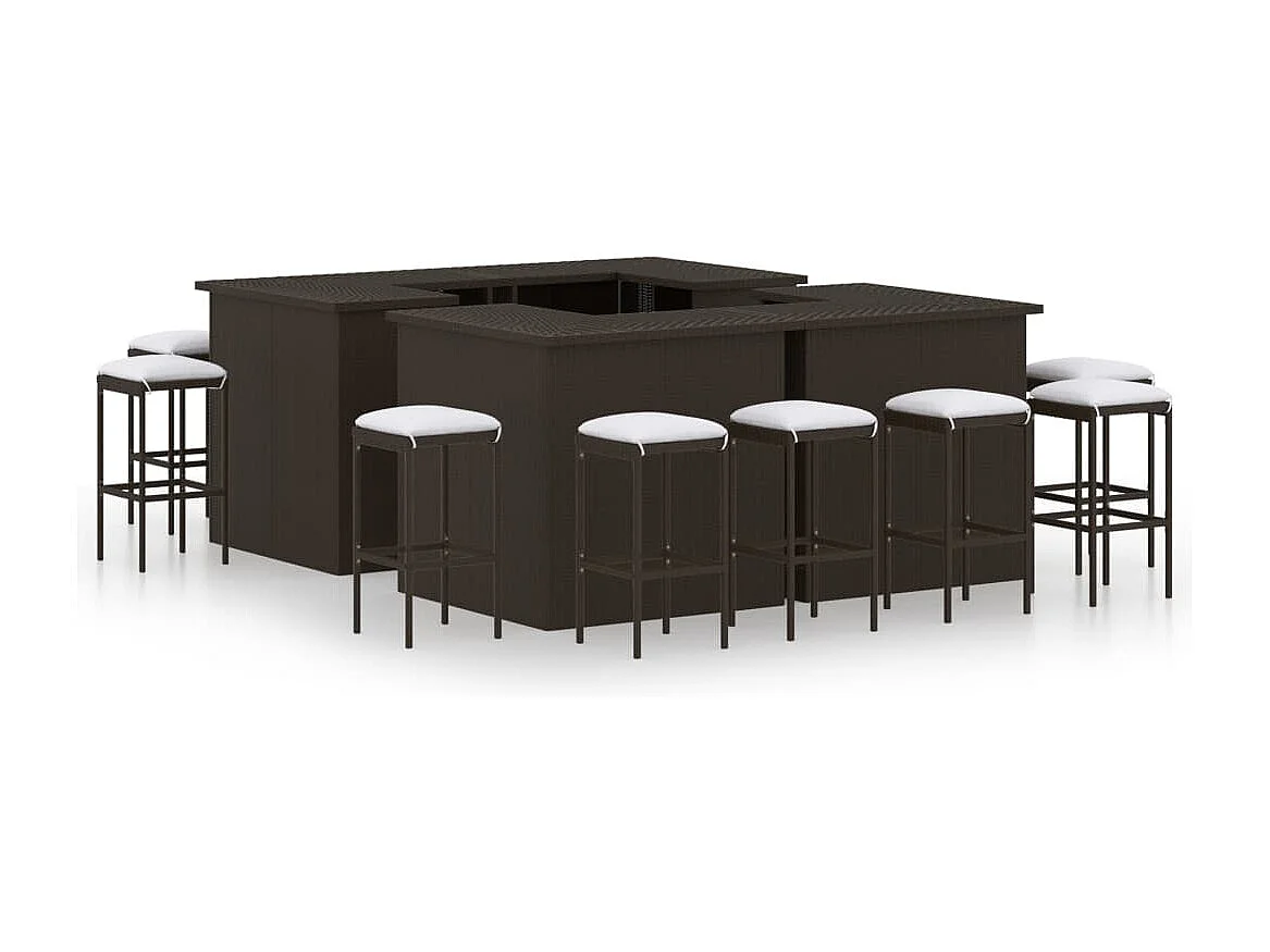 Valdyn  Ensemble de bar de jardin 16 pcs coussins Résine tressée Marron