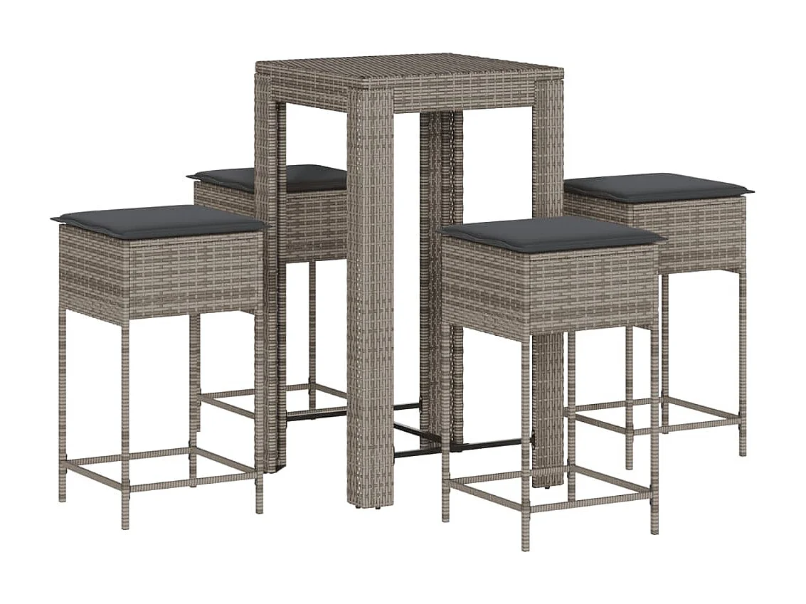 Sandra  Ensemble de bar de jardin 5 pcs avec coussins gris poly rotin