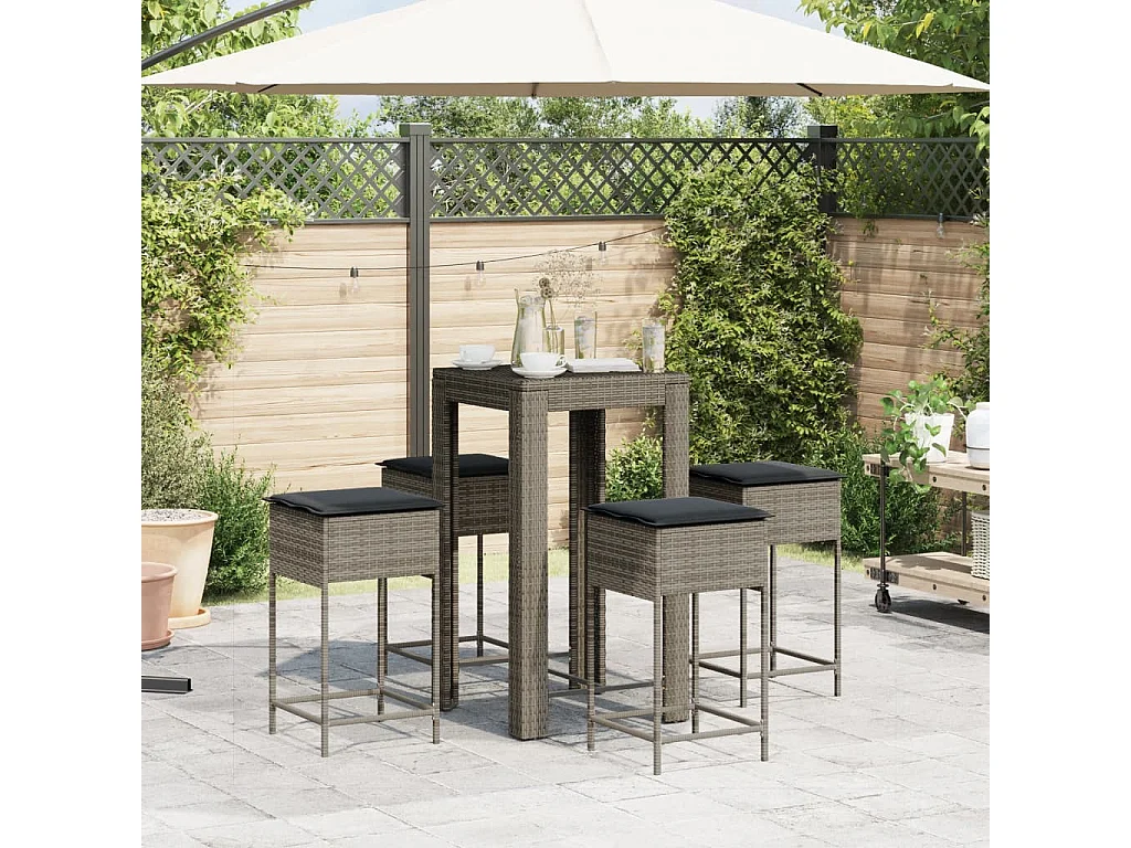 Sandra  Ensemble de bar de jardin 5 pcs avec coussins gris poly rotin