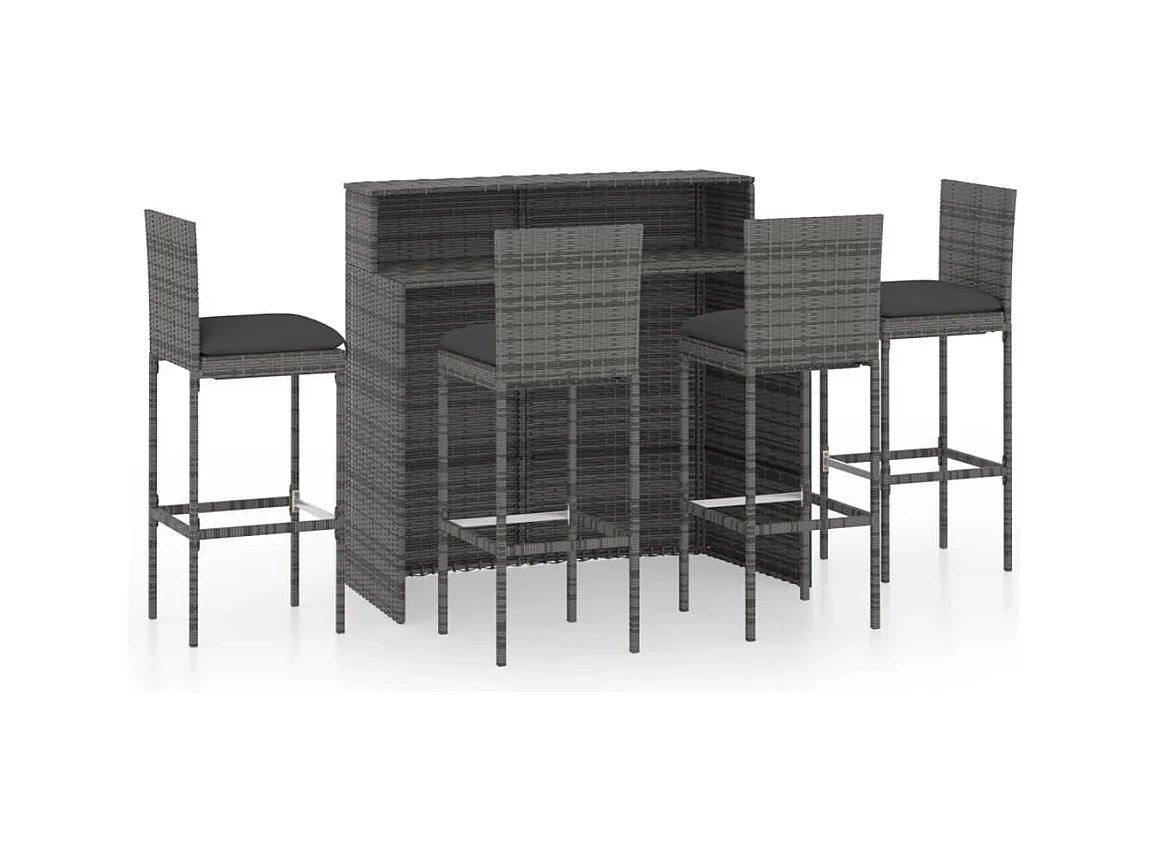 Fortunato  Ensemble de bar de jardin avec coussins 5 pcs Gris