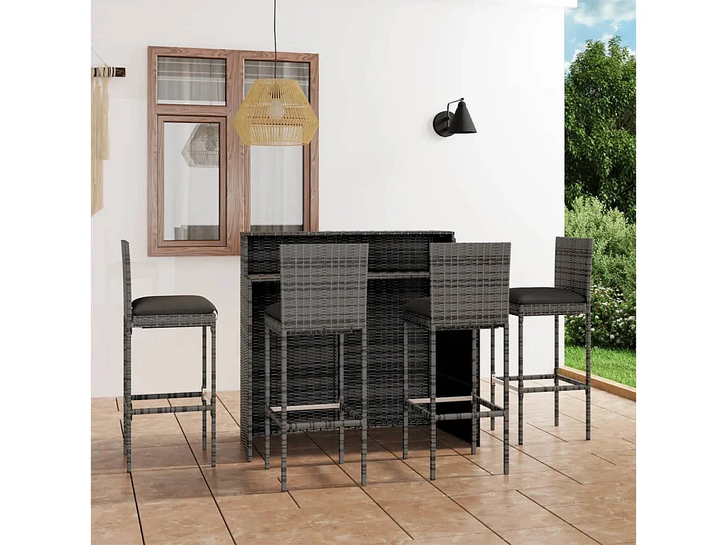 Fortunato  Ensemble de bar de jardin avec coussins 5 pcs Gris