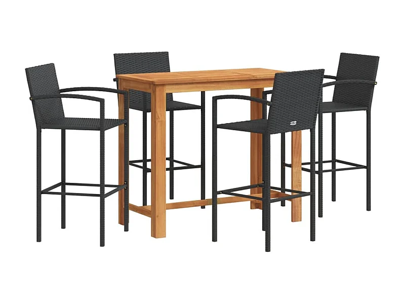 Kusti  Ensemble de bar de jardin 5 pcs noir bois massif acacia rotin