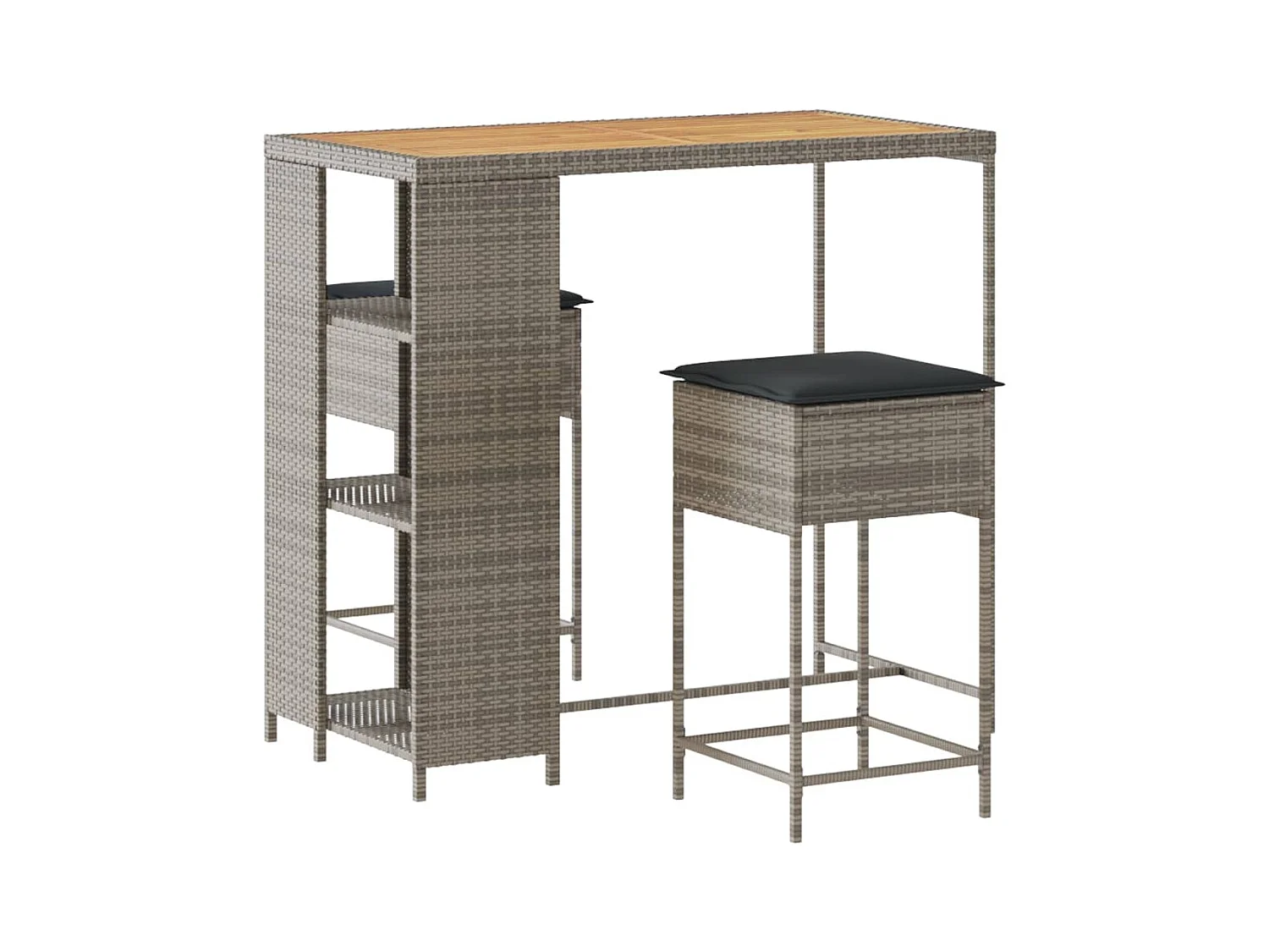 Kella  Ensemble de bar de jardin 3 pcs et coussins gris résine tressée