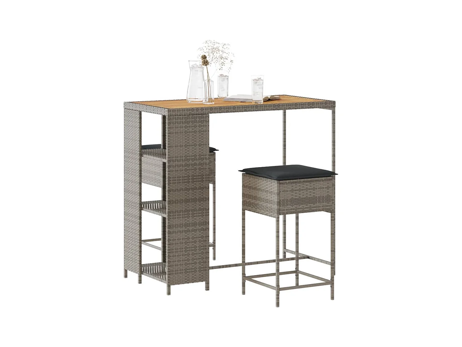 Kella  Ensemble de bar de jardin 3 pcs et coussins gris résine tressée