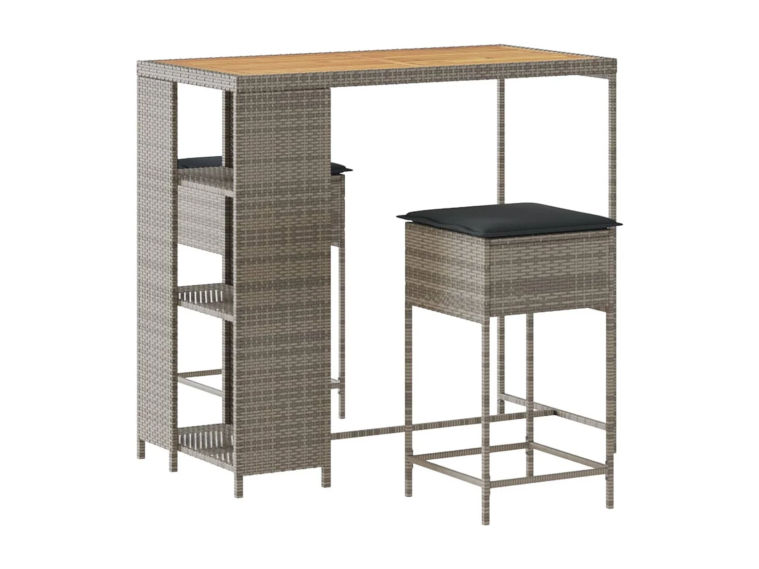 Kella  Ensemble de bar de jardin 3 pcs et coussins gris résine tressée