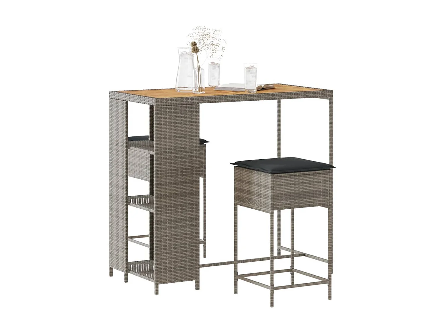 Kella  Ensemble de bar de jardin 3 pcs et coussins gris résine tressée