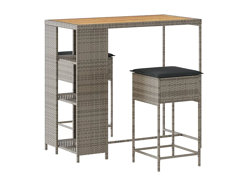 Kella  Ensemble de bar de jardin 3 pcs et coussins gris résine tressée