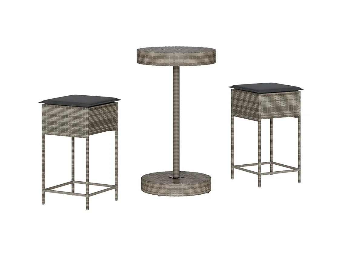 Hoboken  Ensemble de bar de jardin 3 pcs et coussins gris résine tressée