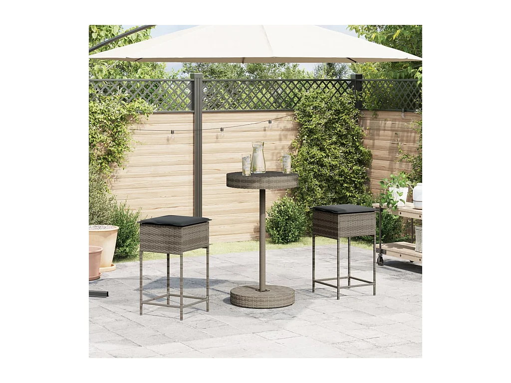 Hoboken  Ensemble de bar de jardin 3 pcs et coussins gris résine tressée