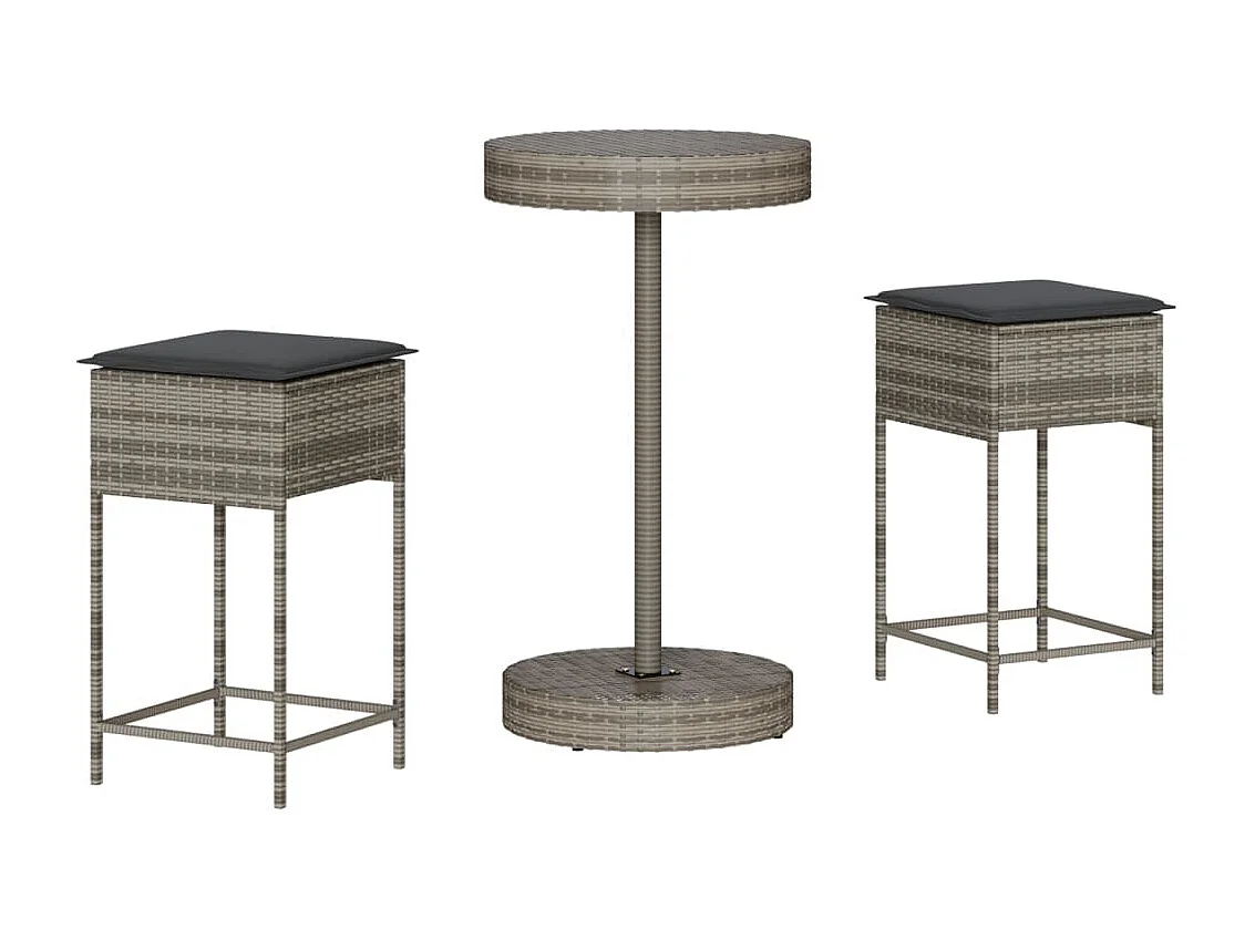 Hoboken  Ensemble de bar de jardin 3 pcs et coussins gris résine tressée
