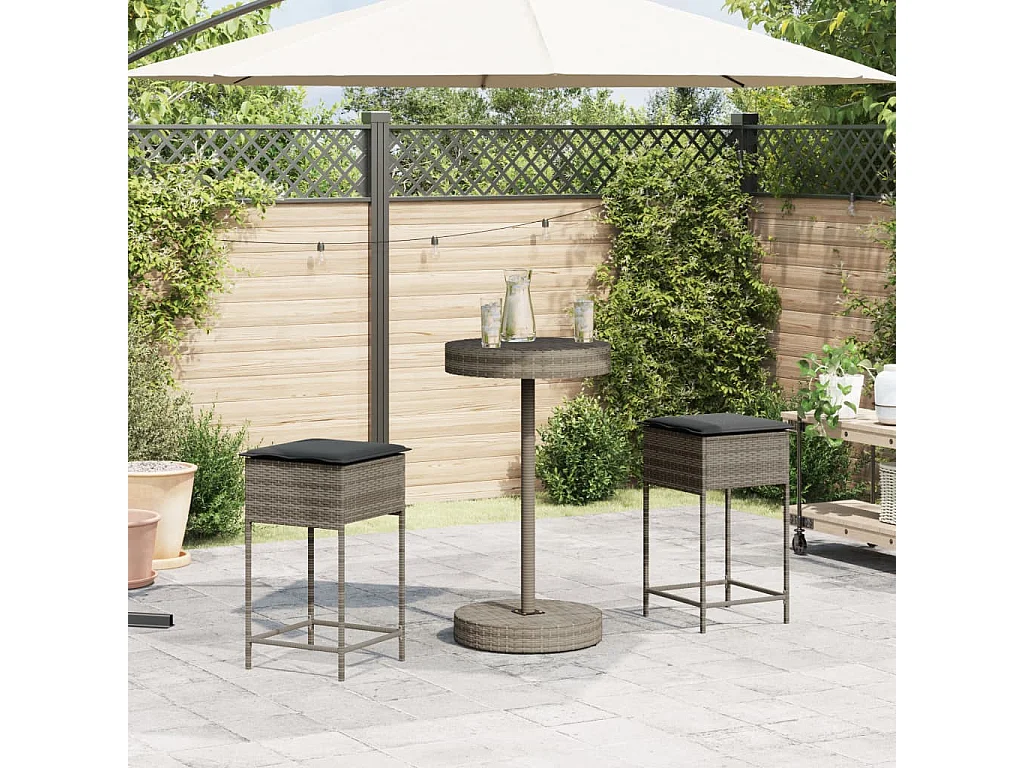 Hoboken  Ensemble de bar de jardin 3 pcs et coussins gris résine tressée