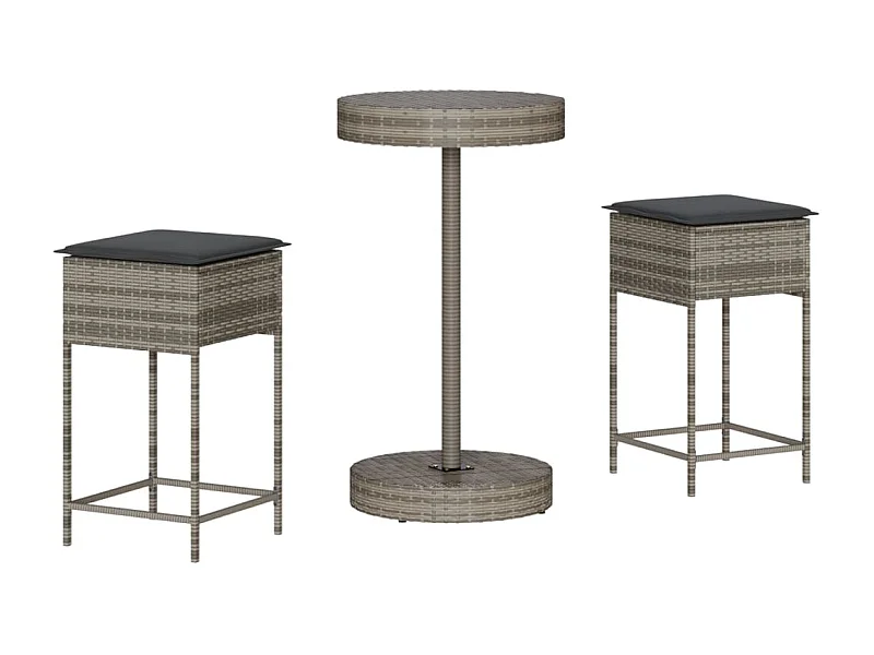 Hoboken  Ensemble de bar de jardin 3 pcs et coussins gris résine tressée
